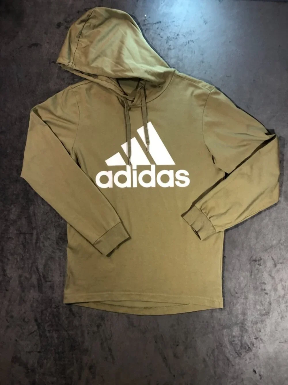 Adidas Hoodie Mens Olive Green Moisture Wicking Pullover with Logo Mens Small